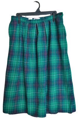 Vintage Pendelton Macneil Tartan Plaid Wool Skirt Green Pleated Midi Medium