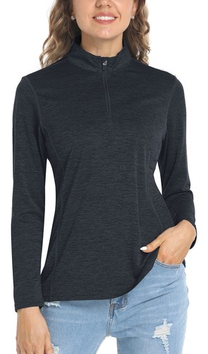 UPF50+ Women's Long Sleeve Sun Shirts Quick Drying 1/4 Zip Casual Work T-Shirts - Picture 13 of 118