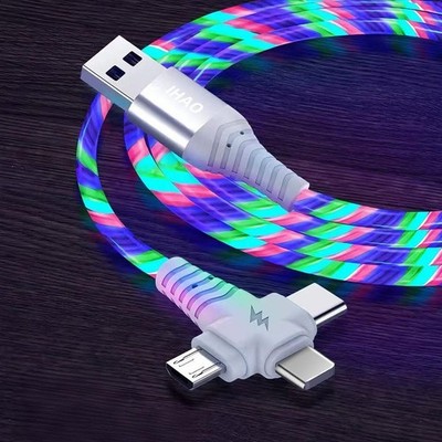 Multi Port LED LightUp USB Cable Visible Current Flow 3in1 Colorful Cord
