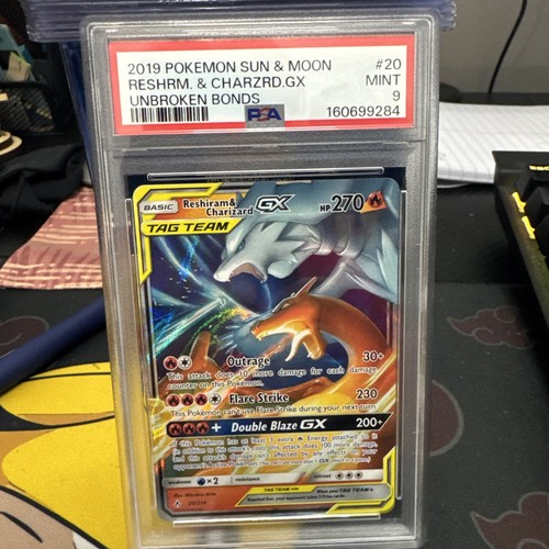 Reshiram & Charizard GX 20/214 2019 Pokemon Unbroken Bonds Tag Team PSA 9