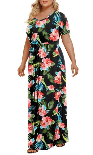 Women Summer Short Sleeve Dress Casual Plus Size Maxi Long Dresses with Pocke... - Picture 2 of 4