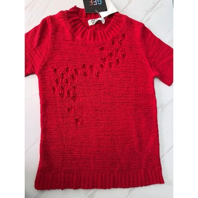 NWT GEE (Genesis et Evolution) Red Distressed Knit Top
