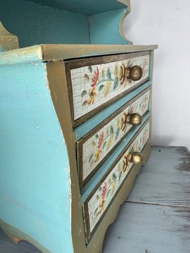 Salesman's Sample Wood Hutch Buffet Doll Furniture Drawers Crackle Flowers 16” - Picture 18 of 18