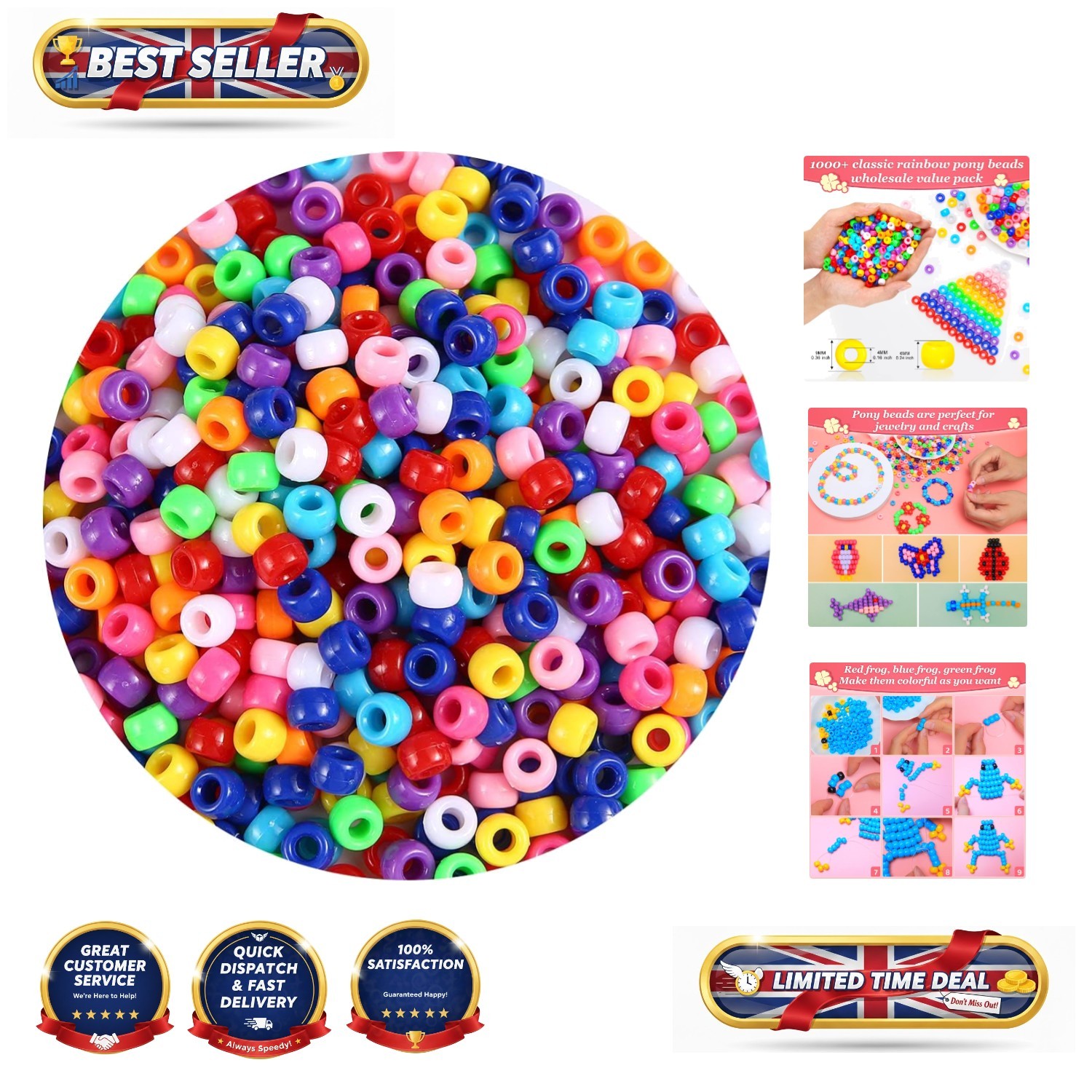 Craft-Ready 1000+ Assorted Pony Beads - Perfect for Hair Styles and DIY Projects