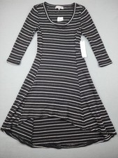Almost Famous Dress Juniors M Black Stripe Hi Low Sweater Swing Knit 3/4 Sleeve