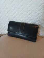 Coach Hamptons VTG Y2K 90's Black Leather Envelope Trifold Wallet 