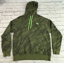 Nike Men's Camo Green Pullover Hoodie Size M   Neon Green Logo