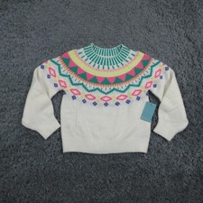 Market  Spruce Sweater Girls XS White Fair Isle Pullover Knit Crew NWT