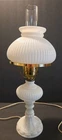 Vintage Ribbed Milk Glass & Brass / Metal 3 Way Hurricane Lamp - Works