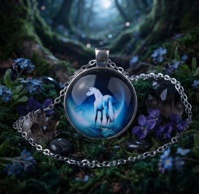 Enchanted Moonlit Unicorn Pendant Necklace Ethereal Fantasy Jewelry