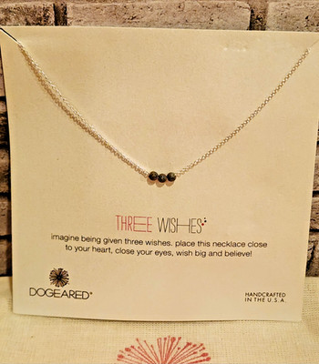 New! DOGEARED ''Three Wishes'' Make a Wish Dainty Bead Silver Necklace in Pouch