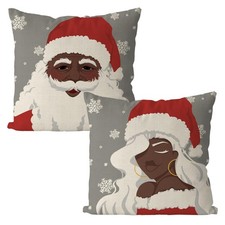 Christmas Pillow Covers 18x18 Inch Set of 2 Black Santa African American Sant...