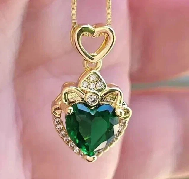 2 Ct Heart Cut Lab-Created Emerald Women's Heart Pendant 14K Yellow Gold Plated - Image 2 of 4
