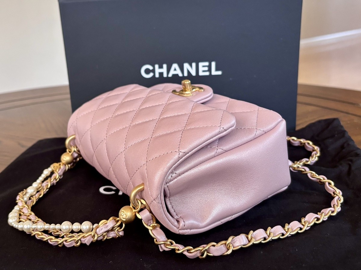Chanel Pearl Twist Square Flap Bag Quilted Shiny Lambskin Mini | eBay