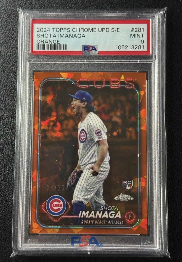 SHOTA IMANAGA PSA 9 2024 TOPPS CHROME 281 ORANGE REFRACTOR SAPPHIRE ROOKIE /25