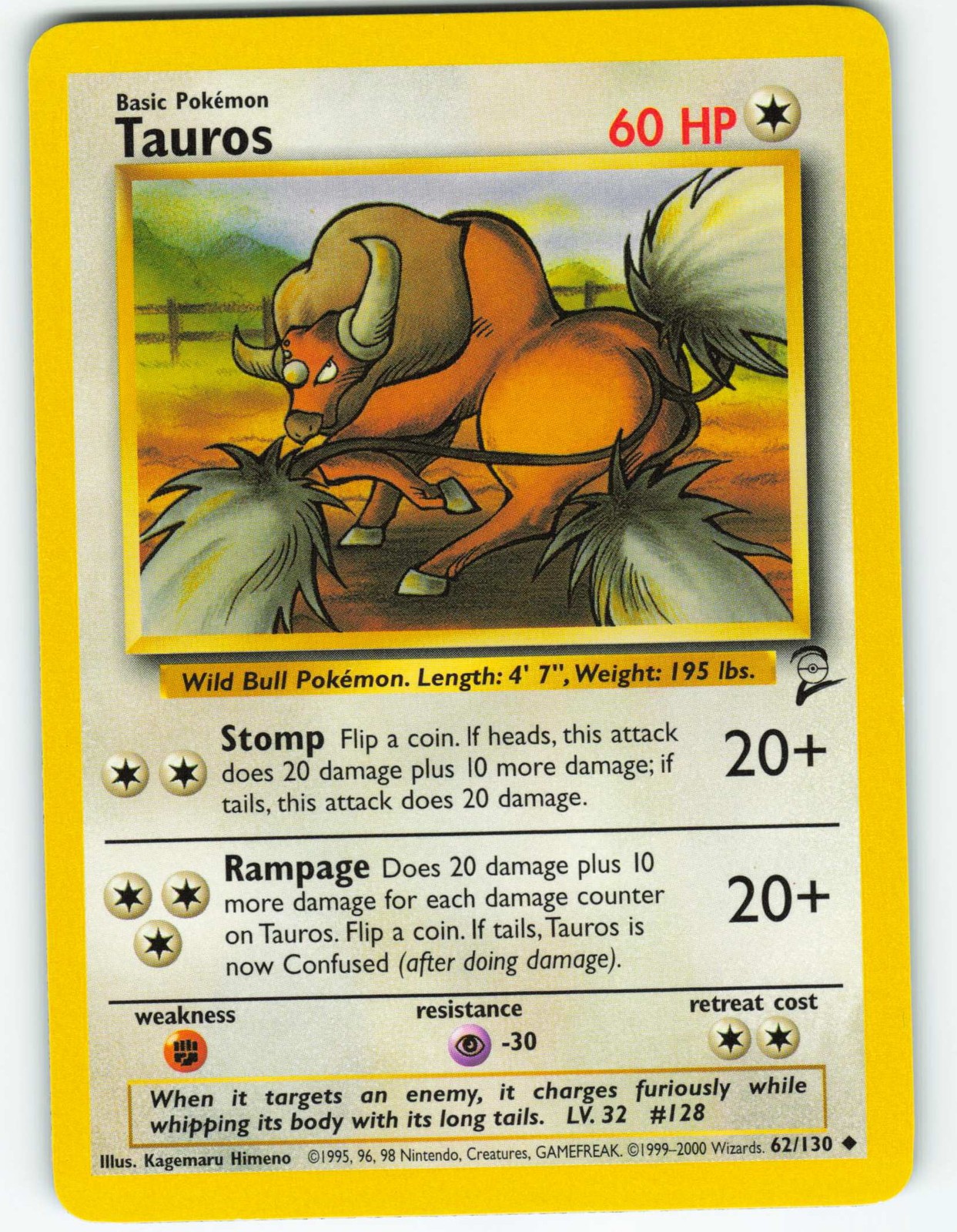 Tauros - 62/130 Base Set 2 - Pokémon TCG - 2000