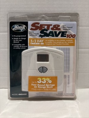 HUNTER SET & SAVE 100 DIGITAL PROGRAMMABLE THERMOSTAT MODEL 44100B 5+2 DAY White