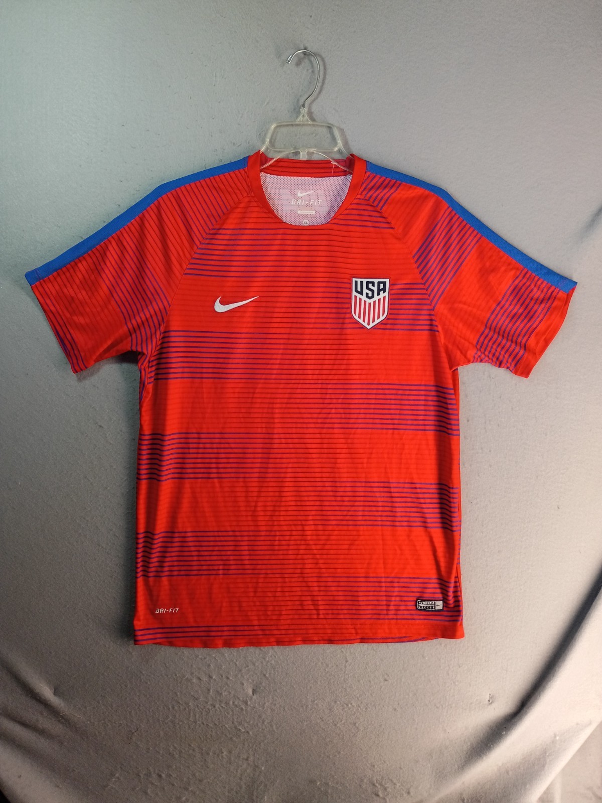 Nike Team USA USMNT Red Striped Soccer Pre Match Dri Fit Jersey Shirt Mens XL