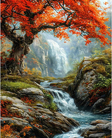 Malen Nach Zahlen DIY Erwachsene Herbstwald Wasserfall 40X50Cm