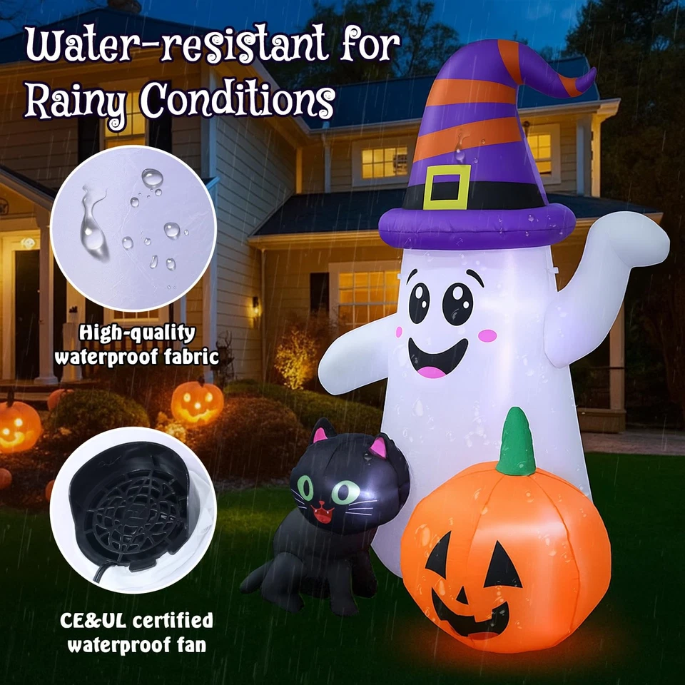 Lindos inflables fantasmas de Halloween de 5 pies con decoración de gato y calabaza para fiestas Foto 2 de 3