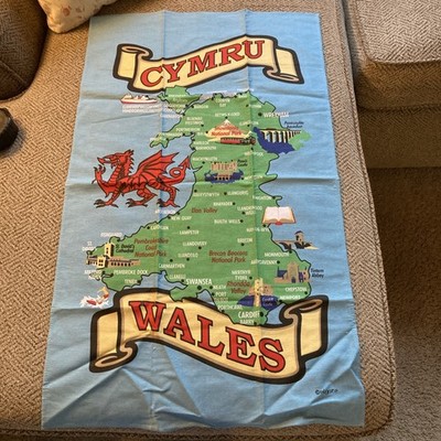 Welsh Cymru Wales Cotton Tea Towel Map souvenir, tea towel