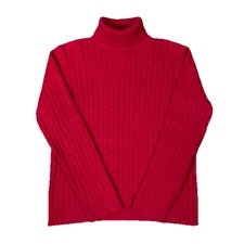 Vintage Sag Harbor Cable Knit Turtleneck Sweater Cotton Ramie Angora Size Large