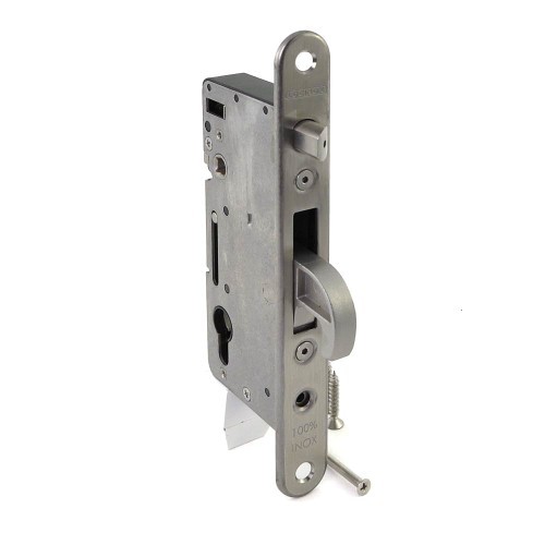 Serrure encastrée portail bois LOCINOX H-WOOD mécanisme huisserie extérieure inox