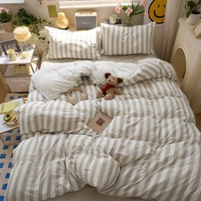 Brown Striped Duvet Cover Queen Boho Pattern Queen Size Comforter Cover Light...