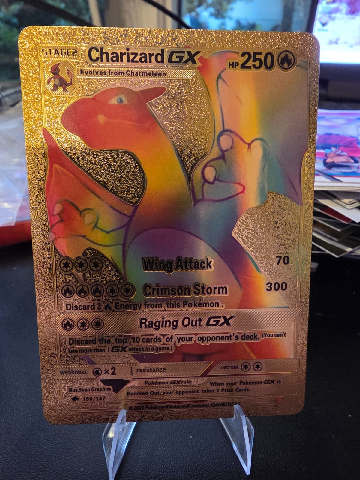 Pokémon Rare Gold Charizard Rainbow GX 150/147 HP 250 Fan Art Near Mint