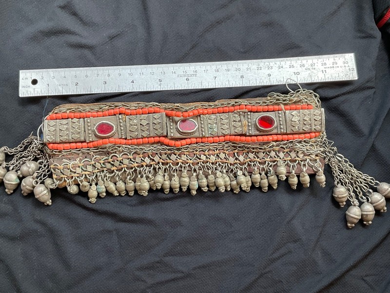 Bedouin Leather Headband Matching Dangles Glass Beads Antique Authentic
