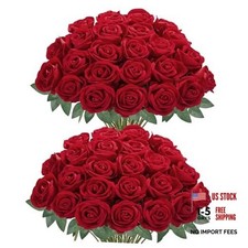 Pcs Roses Artificial Flowers, Fake Velvet Silk Rose Bulk Faux Flower 50 Red
