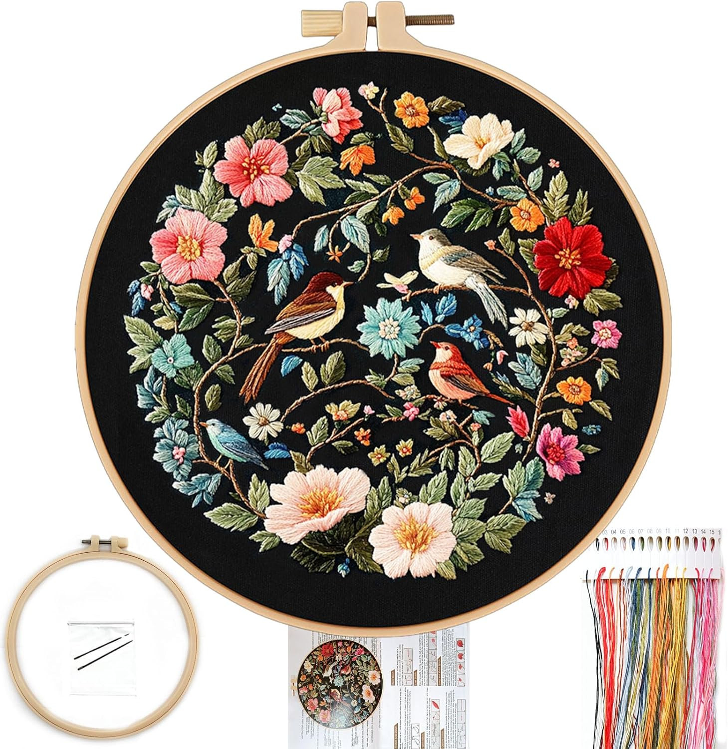 Kit For Beginners, Birds With Flowers Pre-stamped Pattern Kits For Ad