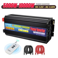 5000W 10000W Power Inverter DC 12V to AC 110V Converter W/ 4 Sockets USB Remote