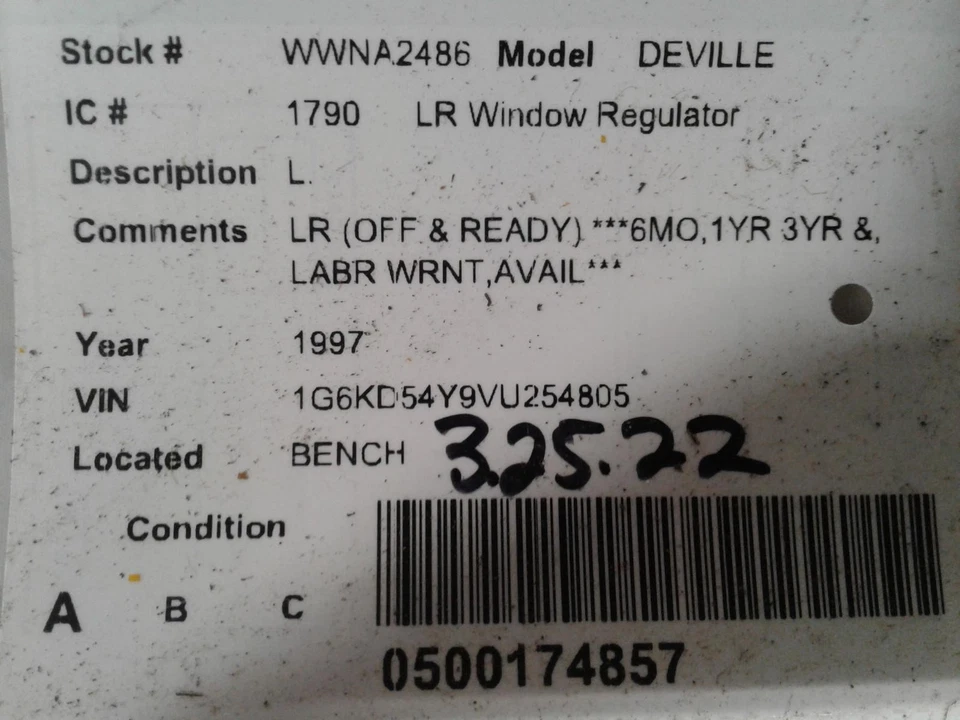 Used Rear Left Door Window Regulator Rear fits: 1997 Cadillac Deville Rear Left - Изображение 3 из 4