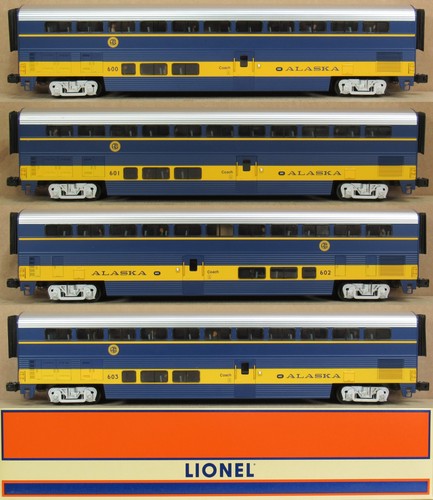 Juego de 4 vagones de pasajeros Lionel 15395 Alaska Railroad Superliner calibre O nuevo en caja | Condition: Used