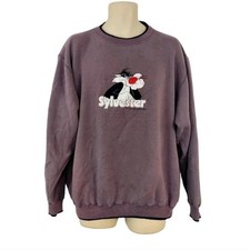 Looney Tunes Vintage Sweatshirt Size XL Sylvester The Cat Embroidered Logo