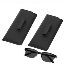 2 Packs Glasses Case with Clip, Soft Slip-in Eyeglass Case, Black PU Leather