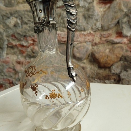 Antique Sterling Silver Minerva Crystal Pitcher Flask Jug Flowers Decor 19th C - Picture 8 of 10
