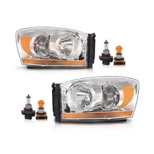 PIT66 Headlights Headlamps with Light Bar Pair Compatible with Dodge Ram 1500...