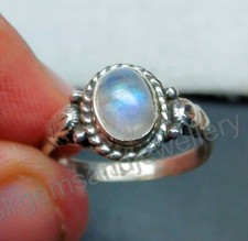 925 Sterling Silver Ring Natural Rainbow Moonstone Gemstone Ring For Women