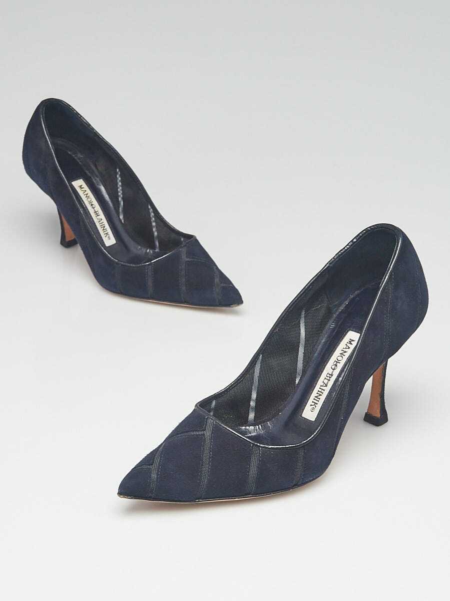 Manolo Blahnik Black Suede/Mesh Cut Out Pumps Size