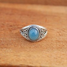 925 Sterling Silver Solid chalcedony Oval 100 Genuine Handmade Ring