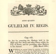 Antique Act of Parliament Removing Markets High & Fore Street Exeter 1834