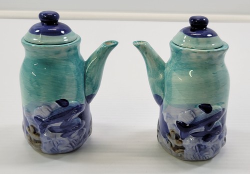 EE) Oil and Vinegar Porcelain Pour Bottles Cruet Set Dolphin Water Sea 4.5" - Picture 4 of 9