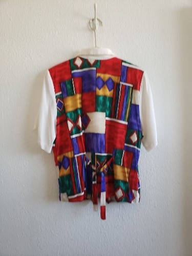 Vtg Caliche Short Sleeve Bright Abstract Blouse Button Down Top Rayon - Picture 16 of 16