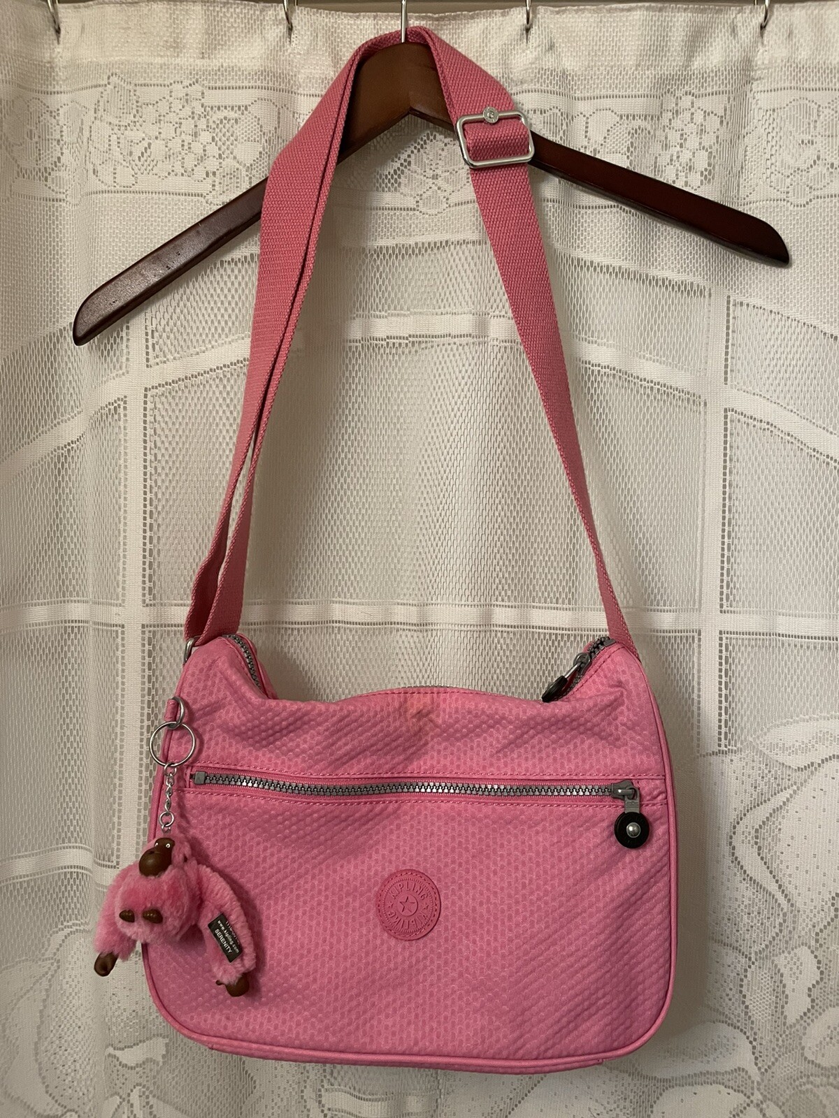 Kipling Callie Handbag Crossbody With Furry Monkey Dazzling Pink HB7379