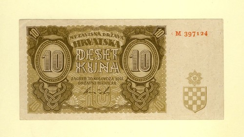 REINO DE CROACIA, SEGUNDA GUERRA MUNDIAL 10 KUNA 1941 P-5a en estado bastante bueno++ NOTAS DEL GOBIERNO Prefijo M - Imagen 1 de 2