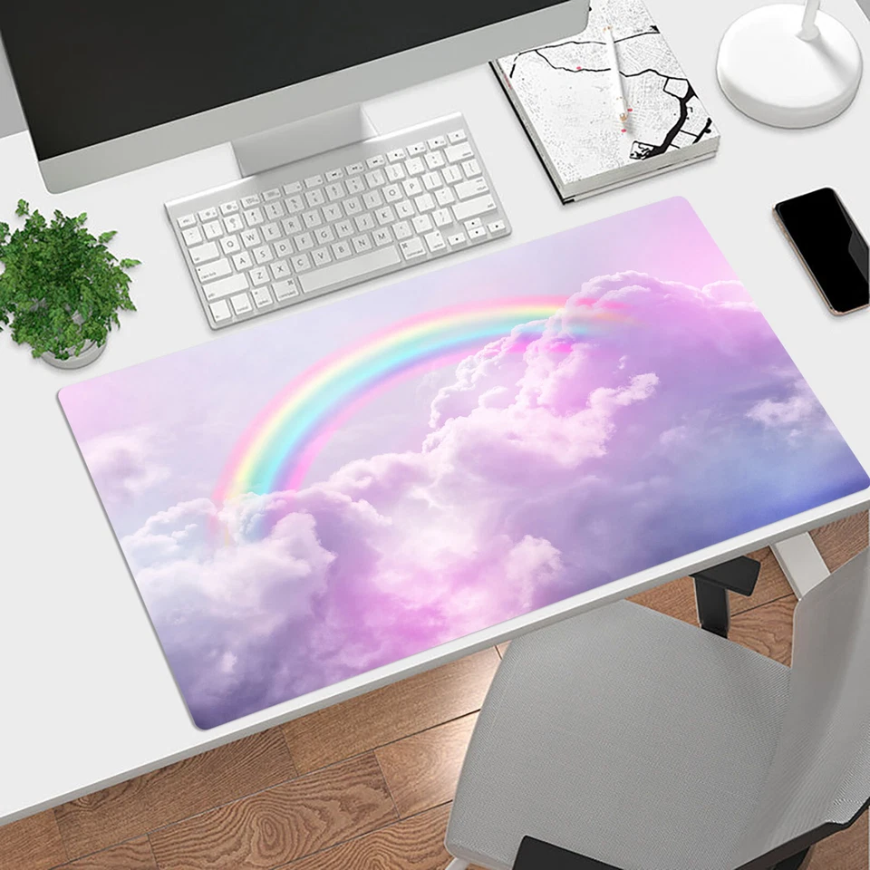 Boho Rainbow Mouse Pad Cloud Purple Desk Mat for Keyboard and Mouse Desk Pad - Image 2 of 4