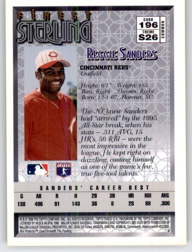 1996 Finest Sterling Reggie Sanders Insert MLB PWE Reds #196 - Picture 2 of 2
