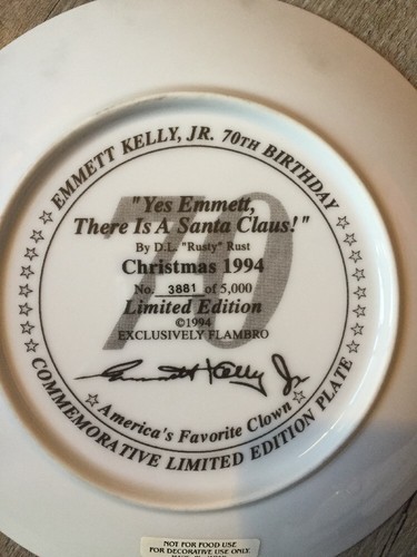 D.L."RUSTY" RUST "Yes Emmett, There Is A Santa Claus!" 1994 Collector Plate - Foto 4 di 6